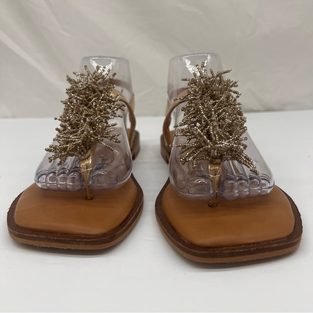 CHICOS Gold T-Strap Sandals Size 7.5 - Picture 4 of 15